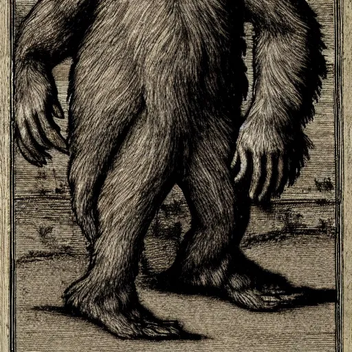 Image similar to detailed illustration, bigfoot in the style of leonardo da vinci,