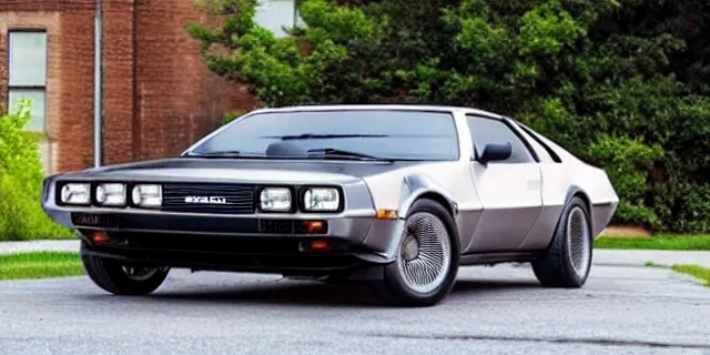 Image similar to a single delorean and 1 9 6 9 dodge charger hybrid, dslr