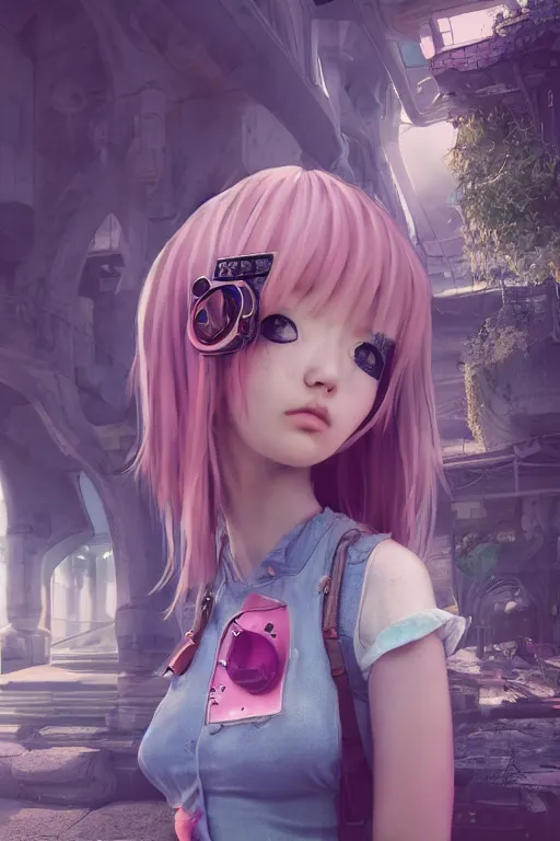 Image similar to solarpunk girl kawaii wearing oculus, ultra realistic, concept art, intricate details, highly detailed, photorealistic, octane render, 8 k