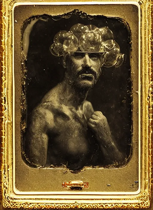 Prompt: old wetplate daguerreotype portrait of the birth of a genius, explosion of data fragments, fractal, intricate, elegant, highly detailed, parallax, leica, medium format, subsurface scattering, by jheronimus bosch and greg rutkowski and louis jacques mande daguerre