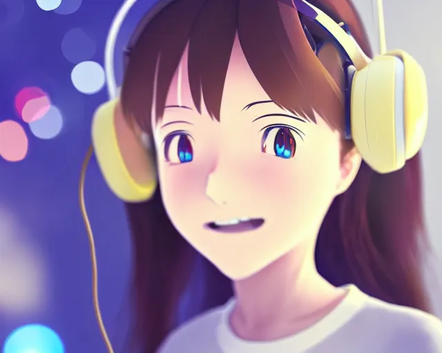 Image similar to anime fine details portrait of joyful girl in vr headset in school, bokeh. anime masterpiece by Studio Ghibli. 8k render, sharp high quality anime illustration in style of Ghibli, artstation