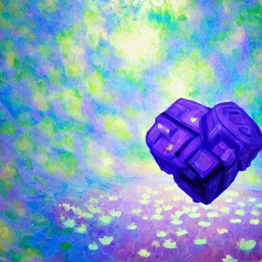 Image similar to beautiful impressionist painting of companion cube heart on side