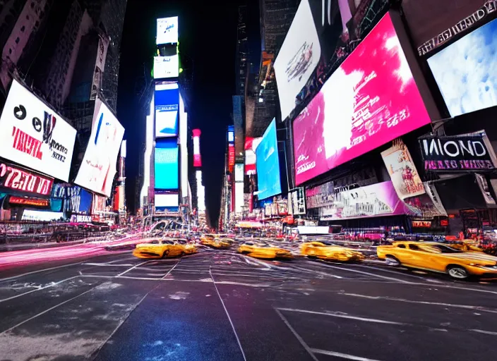 Image similar to film still of the moon shattering into pieces over time square in the new disaster movie, 8 k, night time