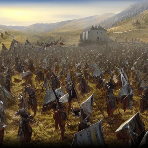 Prompt: mount & blade matte painting 4 k battle scene, oil painting, by greg