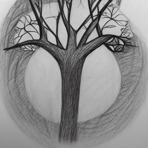 Image similar to pencil sketch of being a self aware consciousness. This the unity and being one with nature. Nature and the land is one. It is one thing.