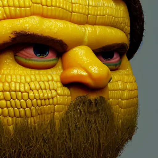 Image similar to hyperrealistic dslr film still of billy mays disguised as corn, vegetable, yellow, stunning 8 k octane comprehensive 3 d render, inspired by istvan sandorfi & greg rutkowski & unreal engine, perfect symmetry, dim volumetric cinematic lighting, extremely hyper - detailed, incredibly real lifelike attributes & flesh texture, intricate, masterpiece, artstation, stunning