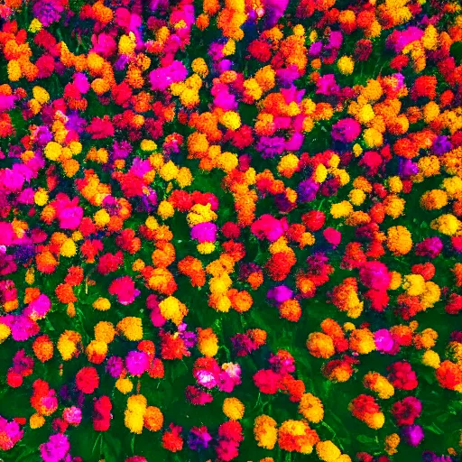 Image similar to Millions of colorful flowers blossoming, climax, overwhelming, brilliant, surreal, cinematic, epic, 8k, sharp focus, color grain 35mm