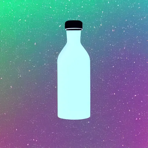 Prompt: bottle with liquid universe, minimalist background