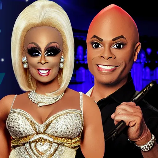 Image similar to ben shapiro in drag on ru paul's drag race