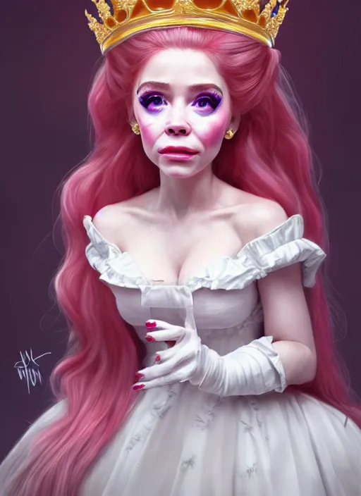 Prompt: belle delphine as queen, incredibly detailed face, true anatomy, art by wlop