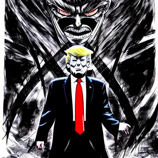 Image similar to Donald Trump looking sinister, by Tsutomu Nihei, highly detailed