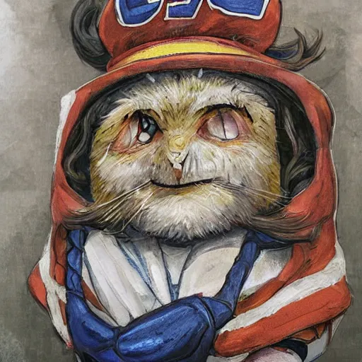 Image similar to anime Portrait of Youppi the Habs Montreal Canadiens Mascot as a very cute powerful and friendly pokemon, highly detailed anime, high evolution, 1990s, legendary, smooth, sharp focus, dynamic lighting, intricate, trending on ArtStation, illustration pokemon, art by WLOP