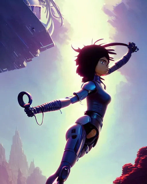 Image similar to battle angel alita, movie by greg rutkowski, loish, rhads, beeple, makoto shinkai and lois van baarle, ilya kuvshinov, rossdraws, tom bagshaw, alphonse mucho, global illumination, detailed and intricate environment