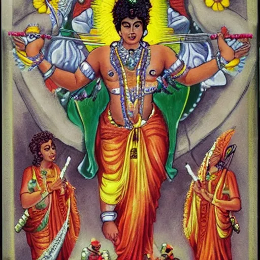 Image similar to [ kali ] ( ( ( ( 6 arms with swords ) ) ) ), laying easter to the ( ( ( ( ( ( world ) ) ) ) ),