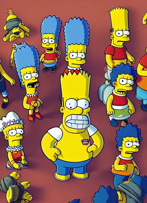 Image similar to high angle photo of chief wiggled the simpsons in the style of stefan kostic, realistic, sharp focus, 8 k high definition, insanely detailed, intricate, elegant, art by stanley lau and artgerm