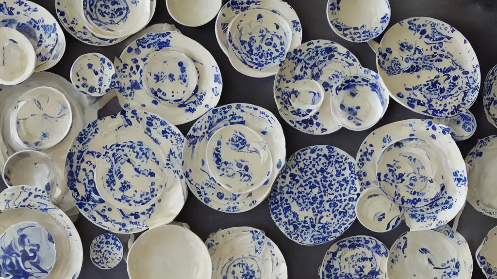 Prompt: a set of plates made of ceramics