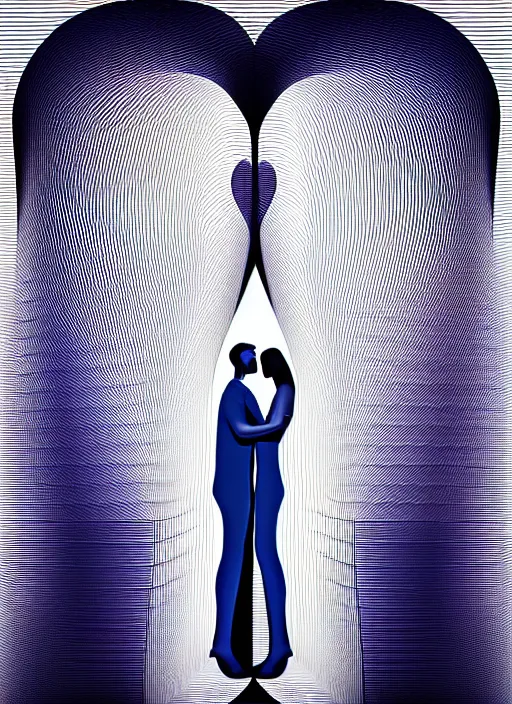 Image similar to style of santiago calatrava, perfectly centered symmetrical balanced male and female portrait of man and woman in love sharing one heart. high coherence ; fractal geometrical 3 d cartoon 8 k ultra hd