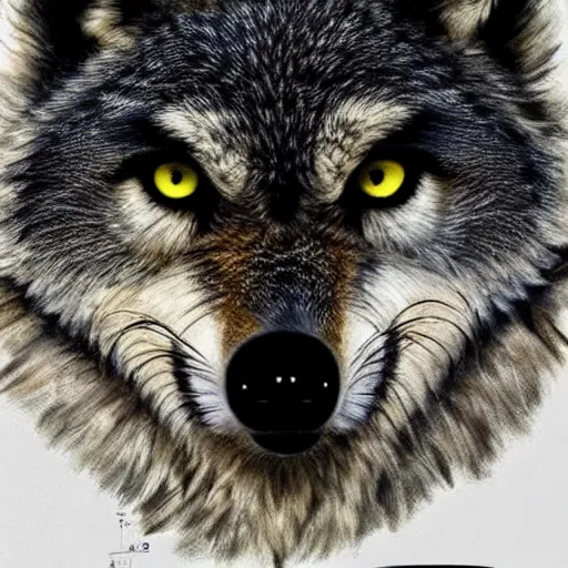 Image similar to ( ( ( ( wolf ) ) ) ) with the head of an owl, art reference sheet, featured on artstation