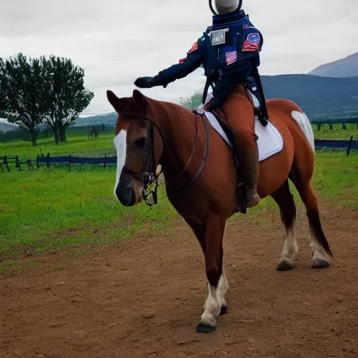 Prompt: a horse riding on an astronaut