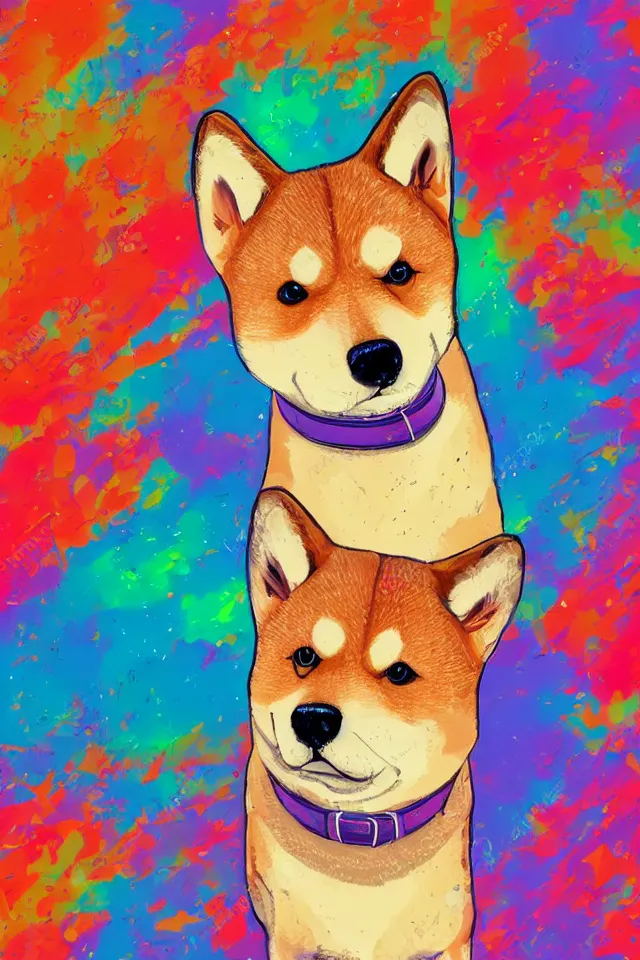 Image similar to a portrait of a shiba inu dog in the neon streets of tokyo, in the style of studio ghibli, artistic, colorful palette, highly detailed