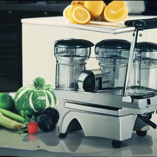 Prompt: tv still of a 2001 juicing machine informercial