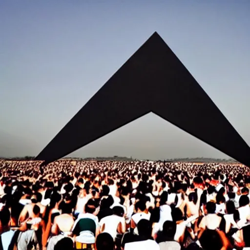 Image similar to black triangle in the sky being worshipped, worshippers, award - winning photography