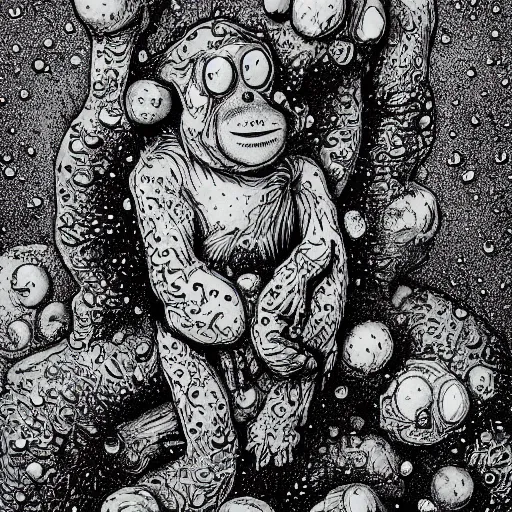 Image similar to measles on a deformed hideous pustule covered monkey, sores, bumps, skin wounds, surface hives, growths, horror, fantasy, highly detailed, by Dan Hillier, ooze, slime, in background nebula of bacteriophages