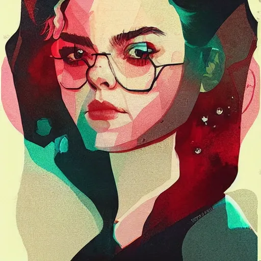 Prompt: elle fanning, lilly collins, scarlett johansson picture by sachin teng and frank frazetta, asymmetrical, dark vibes, realistic painting, organic painting, matte painting, geometric shapes, hard edges, graffiti, street art : 2 by sachin teng : 4
