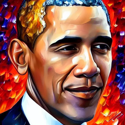 Image similar to beautiful leonid afremov portrait painting of barack obama. trending on artstation, 8k hq