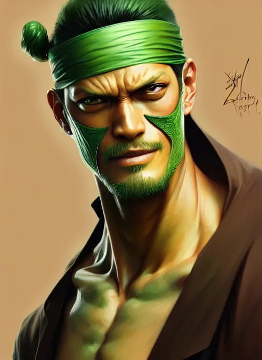 Image similar to ultra realistic illustration, handsome zoro. intricate, highly detailed, digital painting, artstation, concept art, smooth, sharp focus, illustration, art by artgerm and greg rutkowski and alphonse mucha and wlop