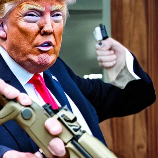 Image similar to donald trump holding a gun