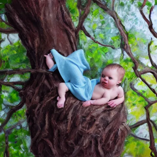 Image similar to baby on a tree, photorealistic, detailed