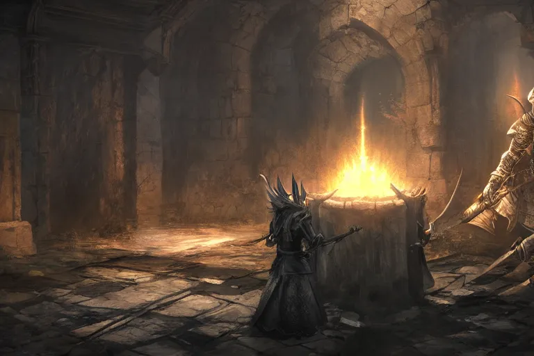 Prompt: collaborative environment concept art by Feng Zhu and Hidetaka Miyazaki, in the style of Dark Souls