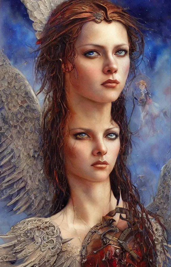 Image similar to a beautiful young medieval warrior, by karol bak, fine art, watercolor, technicolor, angelic
