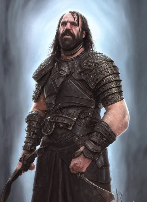 Prompt: sandor clegane by anne stokes and larry elmore, detailed matte painting, realistic portrait, symmetrical, highly detailed, digital painting, artstation, concept art, smooth, sharp focus, illustration, cinematic lighting, 8 k resolution