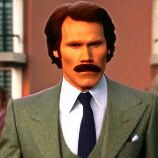 Image similar to Live Action Still of Jerma985 in Anchorman: The Legend of Ron Burgundy, real life, hyperrealistic, ultra realistic, realistic, highly detailed, epic, HD quality, 8k resolution, body and headshot, film still