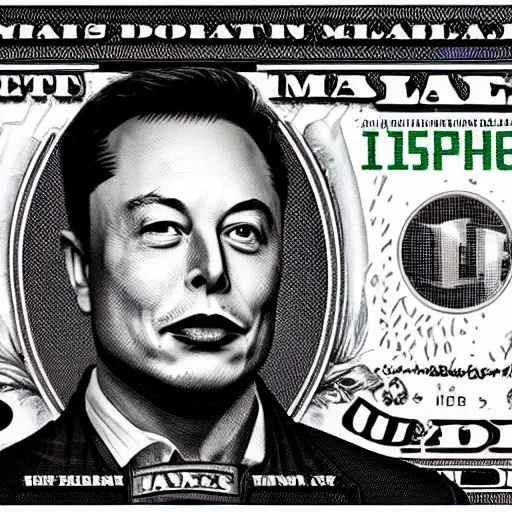 Image similar to Elon musk on the Mars Dollar bill