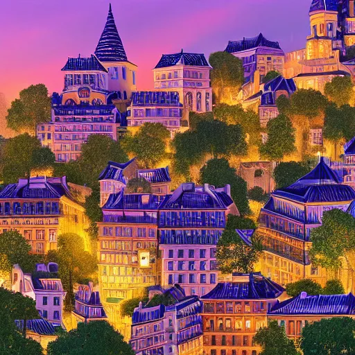 Image similar to the city of Montmartre, but rebuilt in China, intricate detail, photorealistic, 8k, golden hour, landscape, beautiful