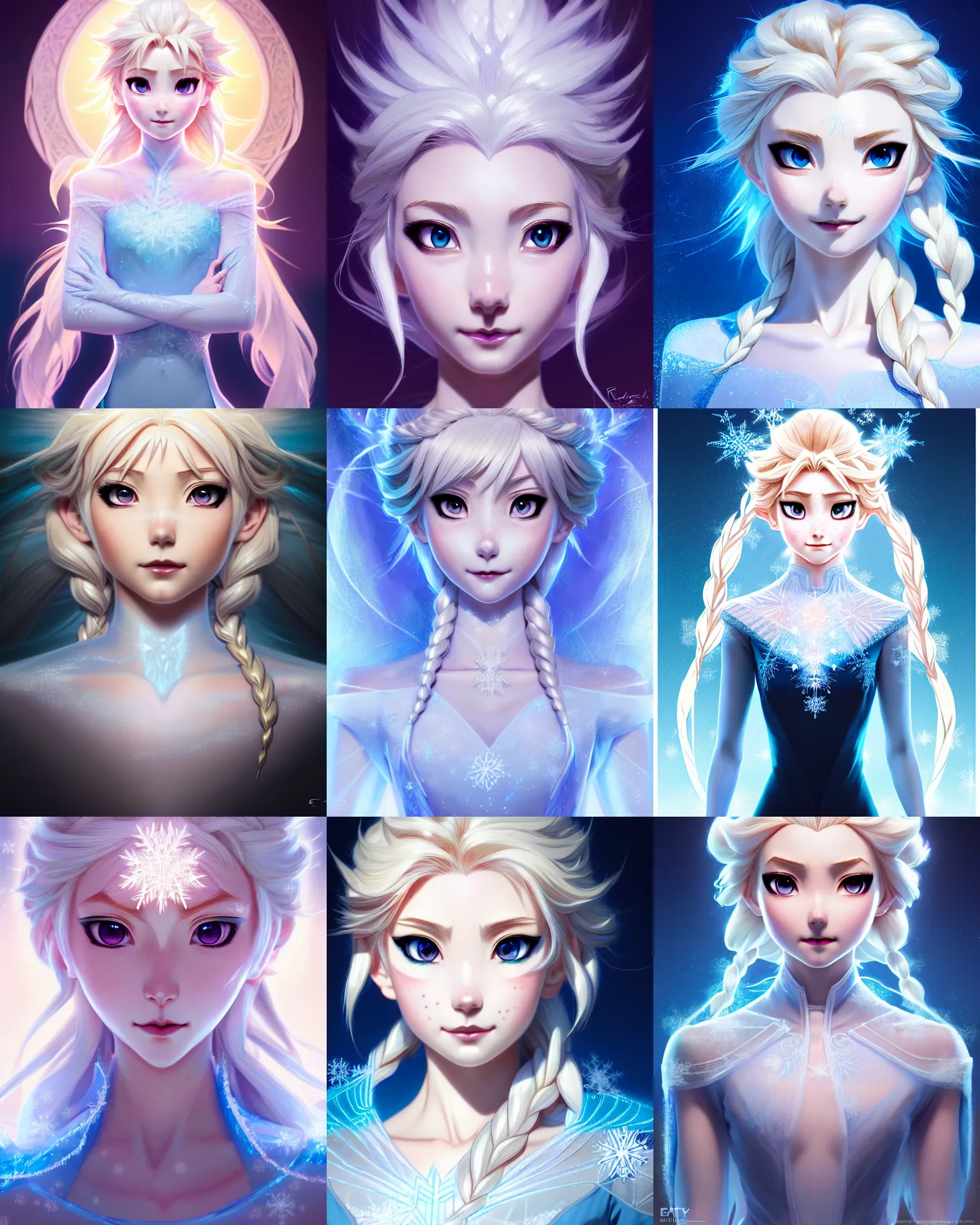 Prompt: symmetry, portrait of anime girl elsa frozen, ultra detailed, elegant, intricate, anime, dynamic lighting, digital art, digital painting, artstation, wlop, sharp focus, low key, illustration, art by artgerm and greg rutkowski and alphonse mucha and frazetta, 8 k