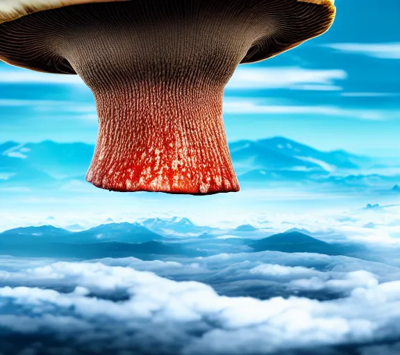 Prompt: a giant mushroom that has a city built on it and stretches above the clouds. highly detailed 8 k. intricate. lifelike. soft light. nikon d 8 5 0. cinematic post - processing