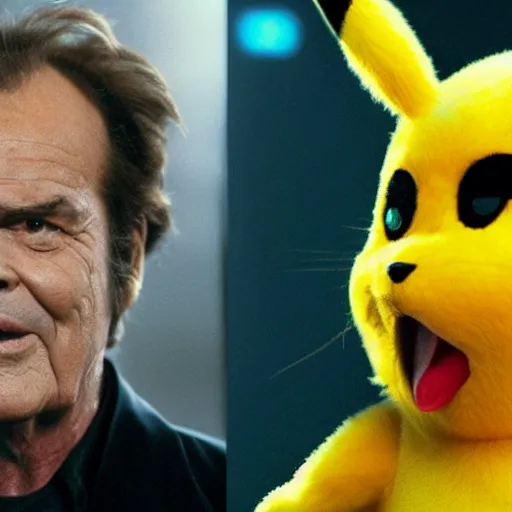 Image similar to Jack Nicholson plays Terminato and is Pikachu, yellow fur explodes