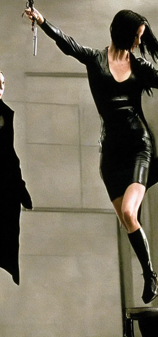 Prompt: A film still of Lois Theroux as Neo from The Matrix
