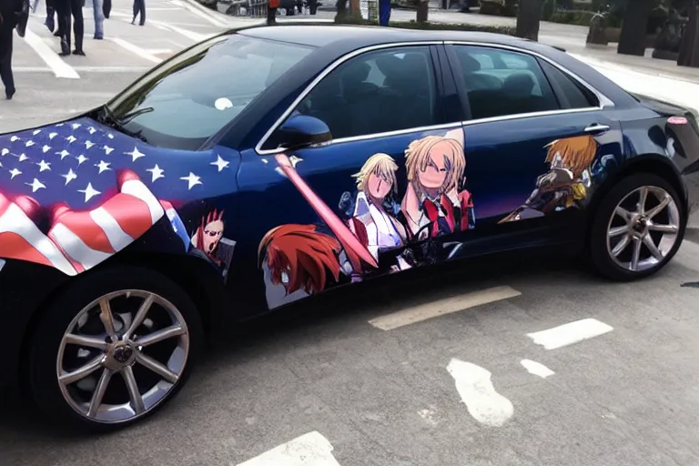 Image similar to trump-car-wrap-from-the-side, anime, anime anime