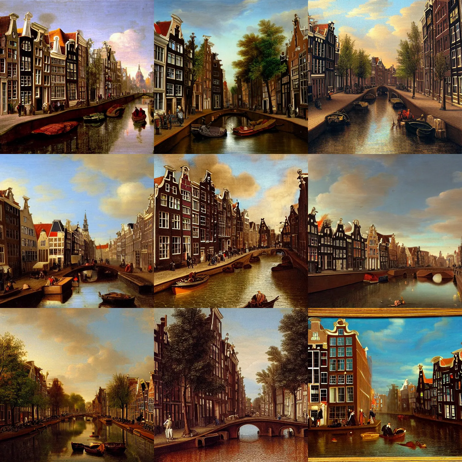 Prompt: high - quality painting of the city streets of amsterdam during the 1 7 th century, very detailed, peaceful, digital art