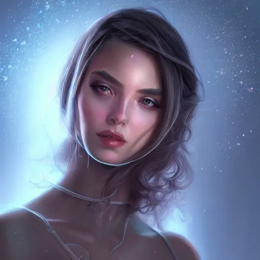 Image similar to beautiful futuristic young woman, diffuse lighting, fantasy, intricate, highly detailed, lifelike, photorealistic, digital painting, artstation, illustration, concept art, smooth, sharp focus