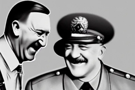 Image similar to “ very very intricate photorealistic photo of hitler and joe biden laughing together, detailed natural lighting, award - winning crisp details ”