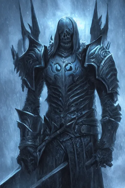 Image similar to death knight full body portrait, stunning visuals, cinematic, dynamic lighting, gloomy mood, photorealism art, concept art, fantasy art