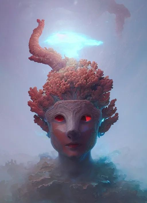Prompt: Helmet of a forgotten Deity, translucent corals, extremly detailed digital painting, in the style of Fenghua Zhong and Ruan Jia and jeremy lipking and Peter Mohrbacher, mystical colors, rim light, beautiful lighting, 8k, stunning scene, raytracing, octane, trending on artstation