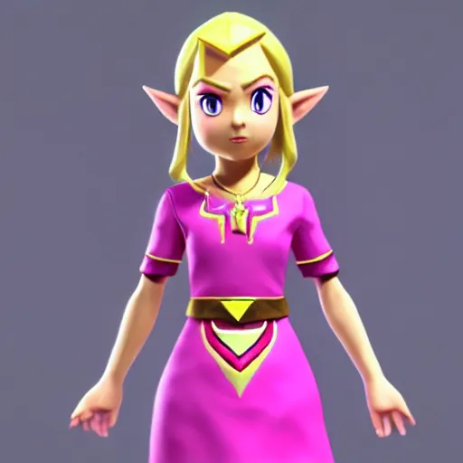 Image similar to Zelda from The Legend of Zelda in a pink dress, fully detailed, high quality , 4k , octane render , soft lightening , masterpiece