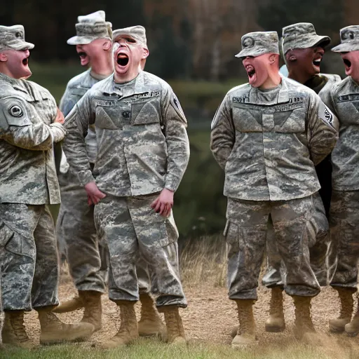 Image similar to a group of fox animals dressed in modern american military soldier uniforms, laughing at a computer, 8 5 mm f / 1. 4